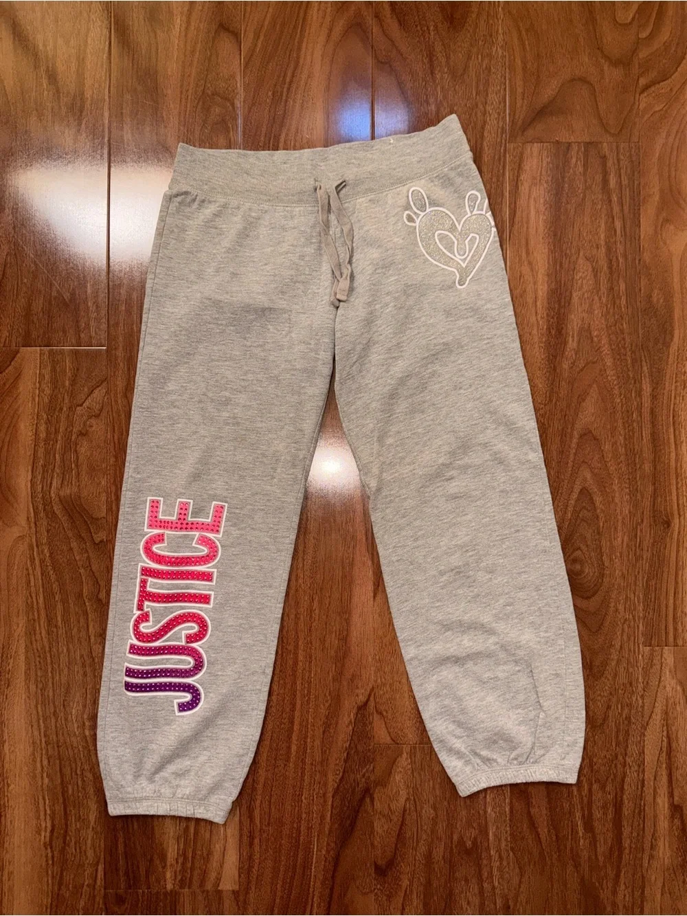 Justice Gray Hoodie & Jogger Set with Pink and Purple Heart Design